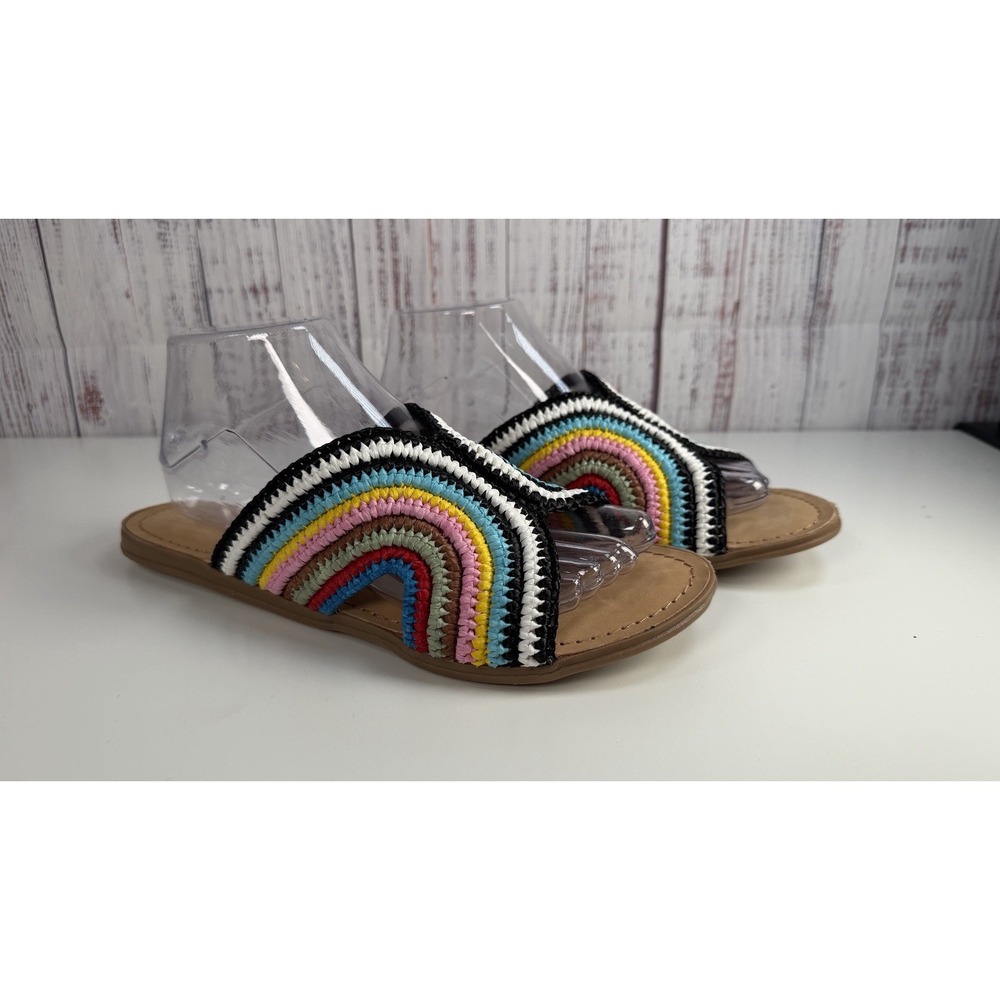Salt + Umber Bali Rainbow Raffia Woven Slide Sandals Womens 9M EU 40 Rainbow